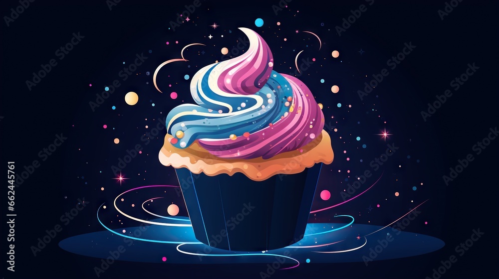  a cupcake with blue, pink and white frosting.  generative ai