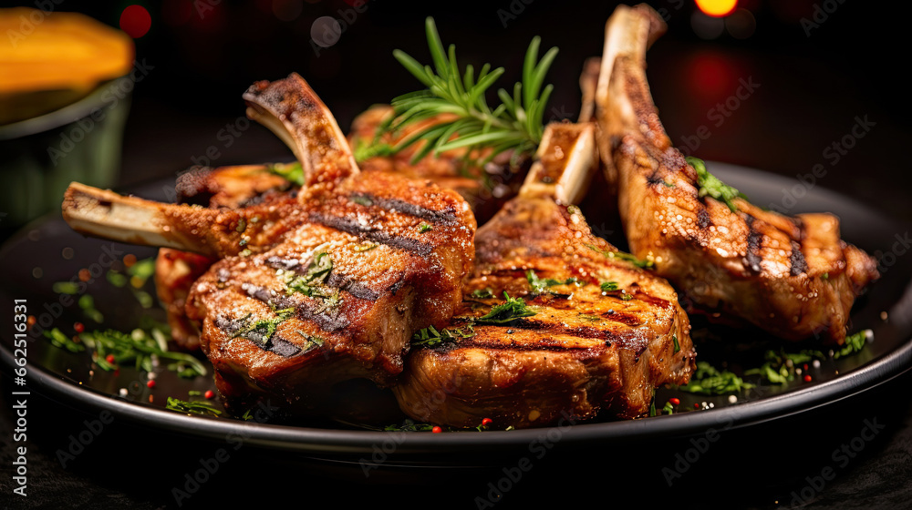 Delicious grilled lamb chops marinated in a flavorful blend of spices.