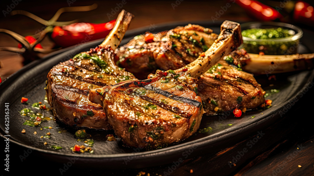 Delicious grilled lamb chops marinated in a flavorful blend of spices.