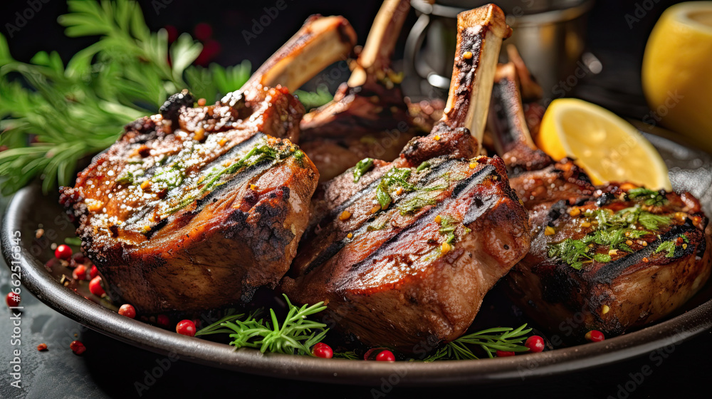 Delicious grilled lamb chops marinated in a flavorful blend of spices.