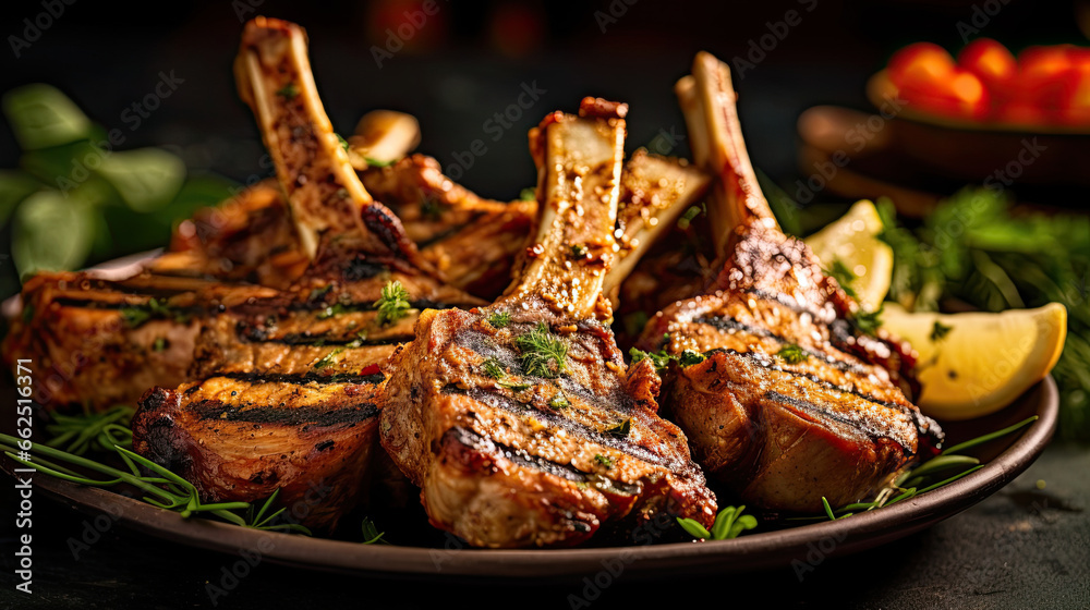 Delicious grilled lamb chops marinated in a flavorful blend of spices.