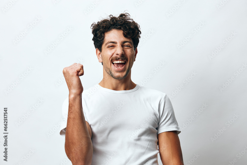 Man background isolated happiness portrait attire hipster person positive white fashion casual t-shirt lifestyle casual smile