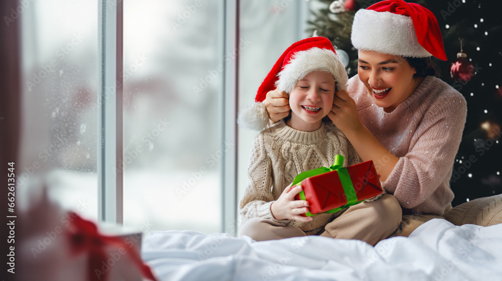 mom and daughter exchanging gifts