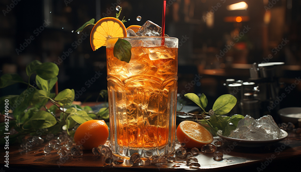 Refreshing citrus cocktail in a glass, perfect for summer nights generated by AI