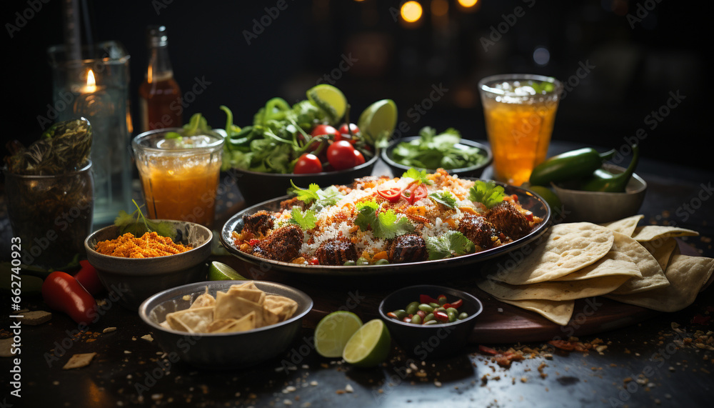 Freshness and spice on a wooden table, guacamole dip ready to eat generated by AI