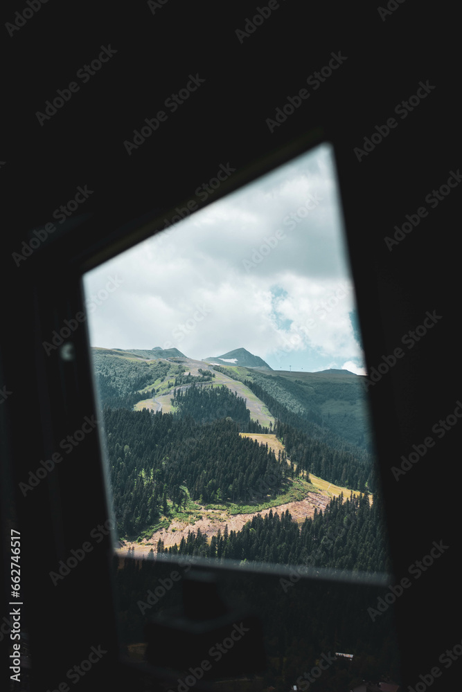 A photo of the mountains from the ski lift