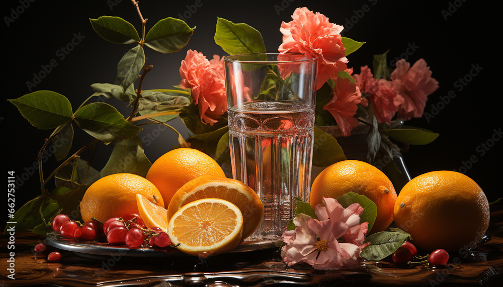 Freshness of nature citrus fruit on a summer table Healthy eating generated by AI