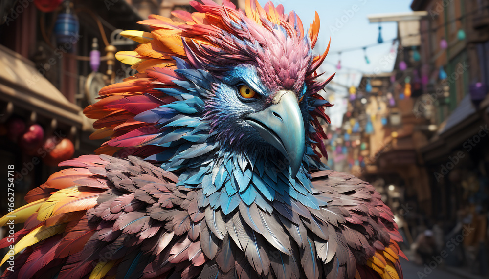 Majestic macaw showcases vibrant colors in nature elegant portrait generated by AI