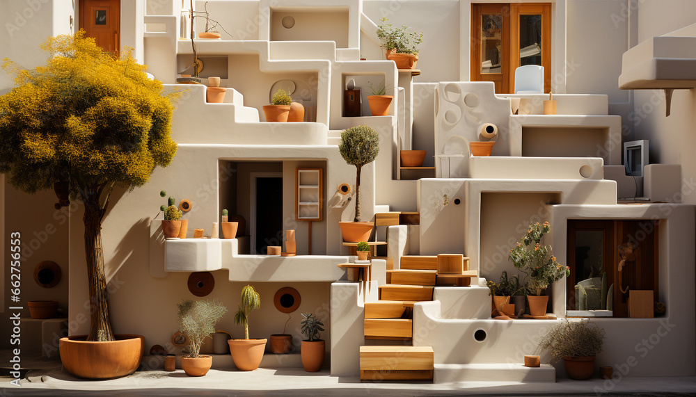 Modern domestic room with a plant vase on a wooden table generated by AI