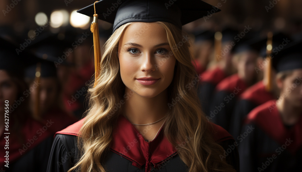 Smiling women in graduation gowns celebrate their achievement together generated by AI