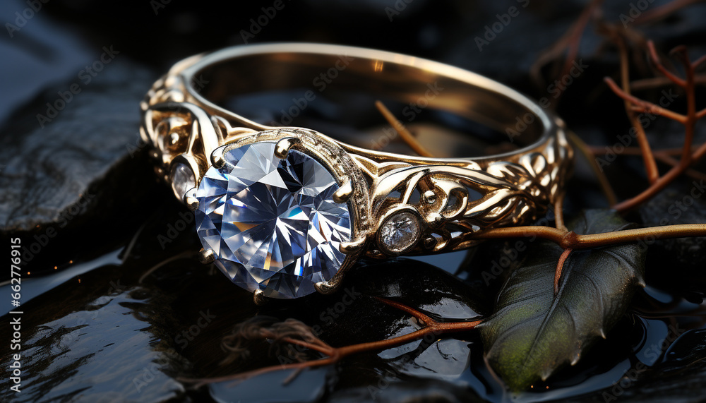 Shiny gemstone reflects love, elegance, and wealth in nature beauty generated by AI