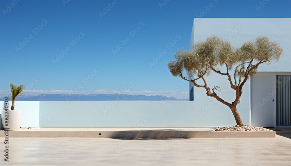 Modern architecture frames nature tranquility, a blank canvas for vacations generated by AI