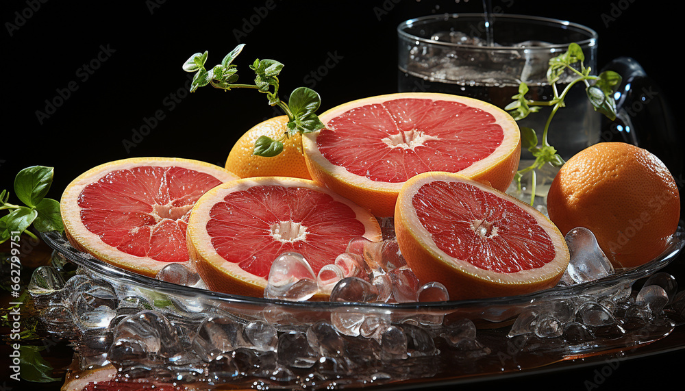 Freshness of citrus fruit, nature juicy, vibrant, refreshing, healthy cocktail generated by AI