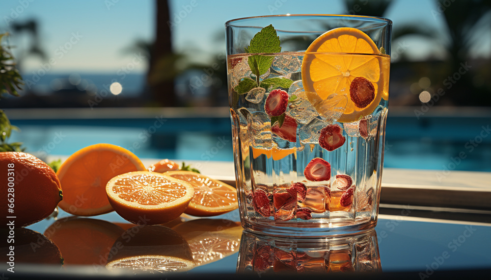 Freshness of summer in a glass, citrus cocktail for relaxation generated by AI