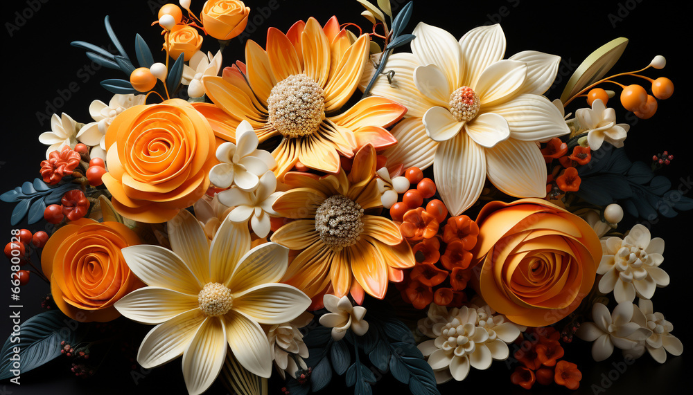 Nature beauty in a bouquet of fresh daisies, vibrant colors generated by AI