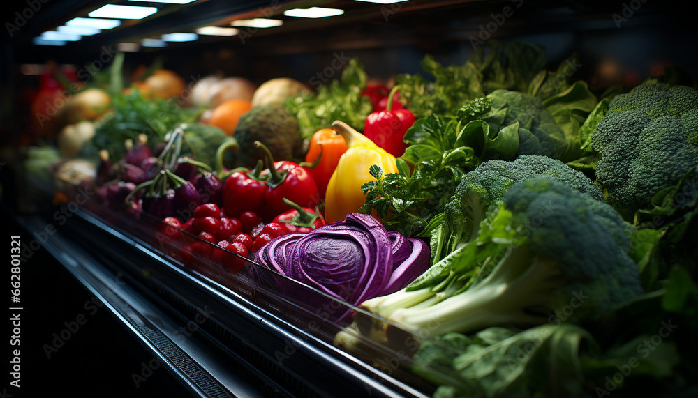 Freshness of organic vegetables in a healthy supermarket, nature abundance generated by AI