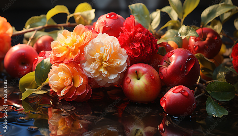 Freshness of nature bouquet, vibrant colors reflect beauty in vegetarian food generated by AI