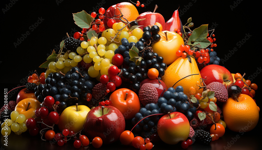 Freshness and abundance of fruit in a vibrant, healthy collection generated by AI