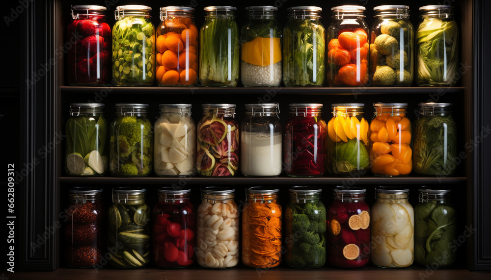 A jar of homemade pickled vegetables, fresh and healthy generated by AI