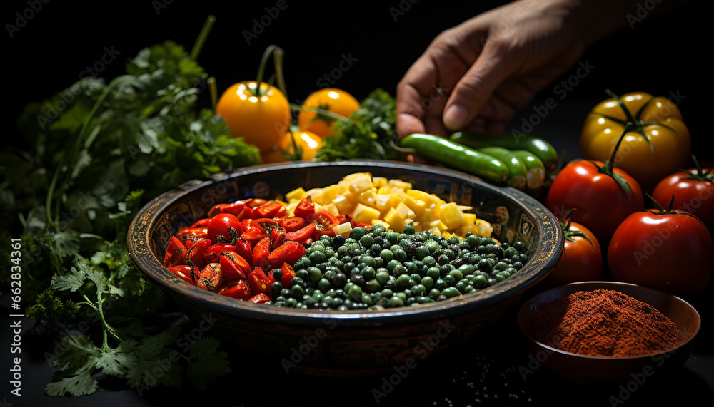 Freshness on a wooden table  healthy eating, organic, vegetarian food generated by AI