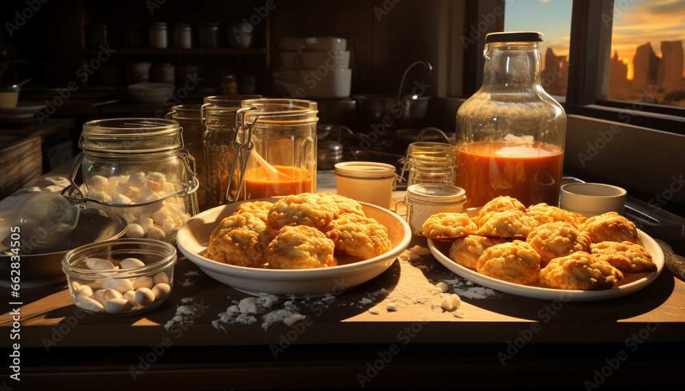 Freshness and gourmet meal on a wooden table in the kitchen generated by AI