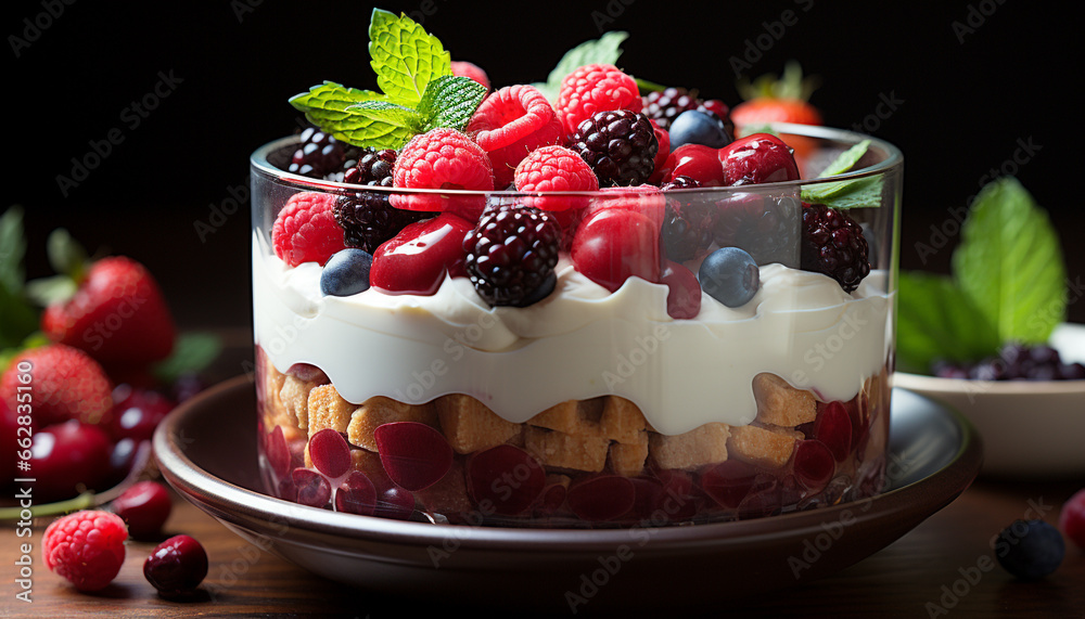 Freshness and sweetness on a wooden table, nature healthy indulgence generated by AI