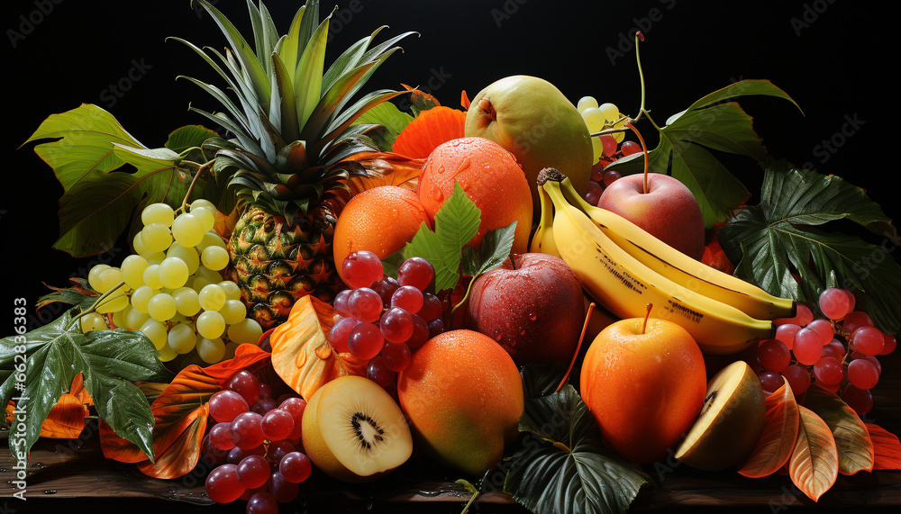 Freshness of fruit, pineapple, banana, apple, orange, nature sweet variation generated by AI