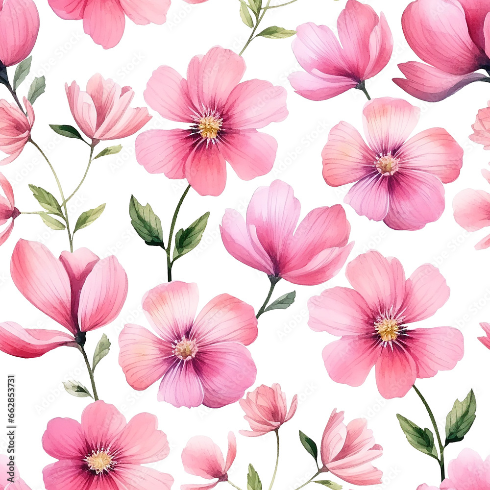 seamless pattern of pink flowers. abstract flowers, brush stroke.