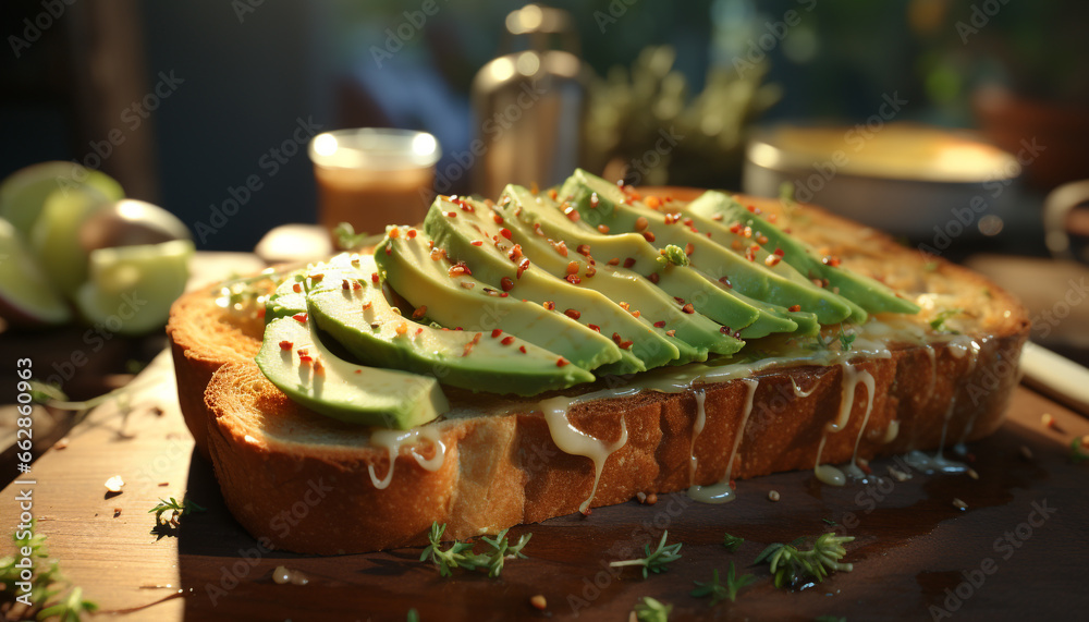 Freshness and gourmet meal on a rustic wooden table, healthy eating generated by AI