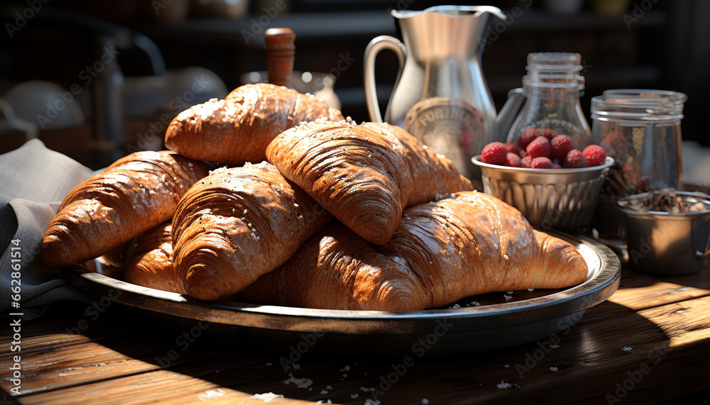 Freshness and gourmet snack, meal on a rustic dessert table generated by AI