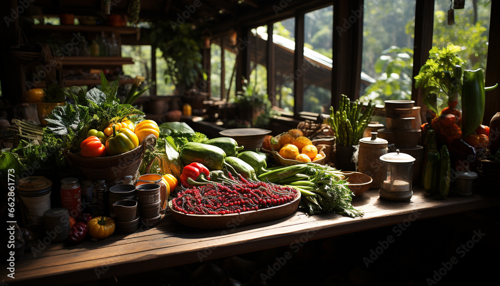 Freshness of organic vegetables and fruits, nature healthy eating abundance generated by AI