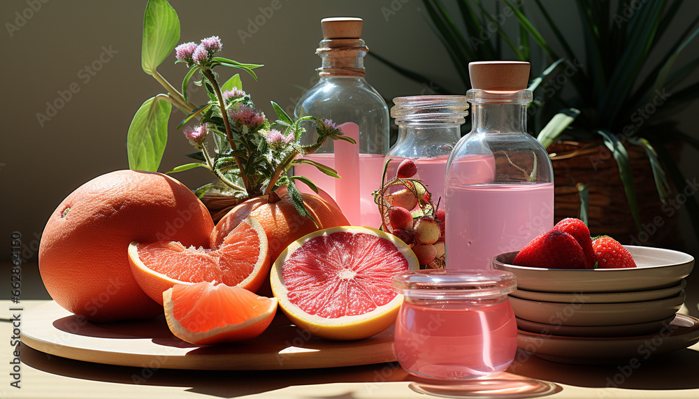 Freshness and nature on a summer table, organic strawberry refreshment generated by AI