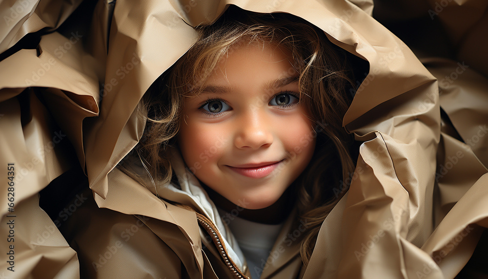 Smiling child portrait, cheerful Caucasian girl looking at camera generated by AI