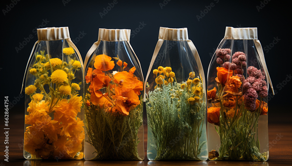 Fresh flowers in a vase, a beautiful organic bouquet for decoration generated by AI