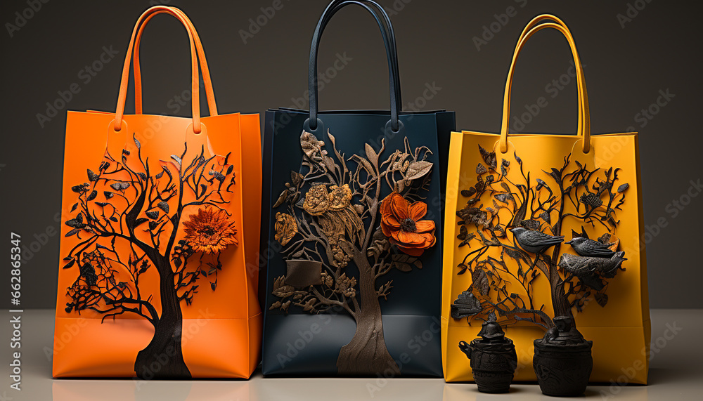 Modern fashion store offers elegant autumn themed shopping bags as gifts generated by AI