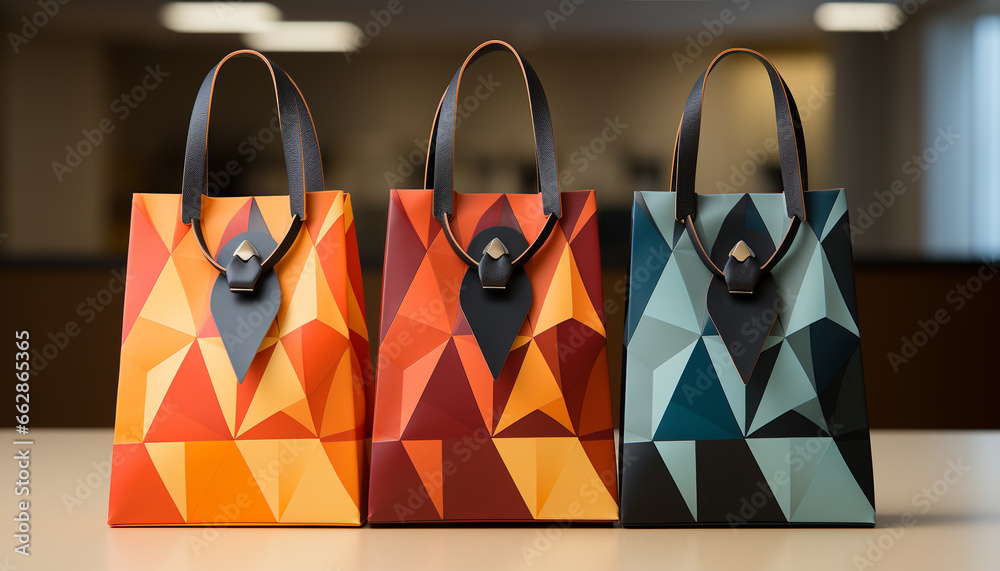 Modern retail store offers a vibrant collection of shiny fashion bags generated by AI