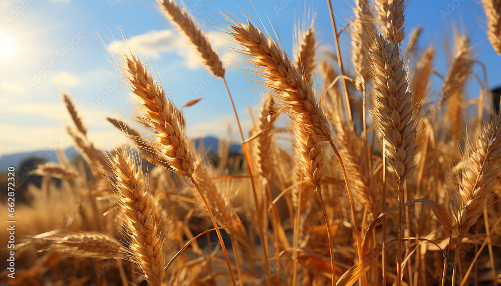 Agriculture beauty in nature  wheat, farm, growth, plant, meadow, season generated by AI