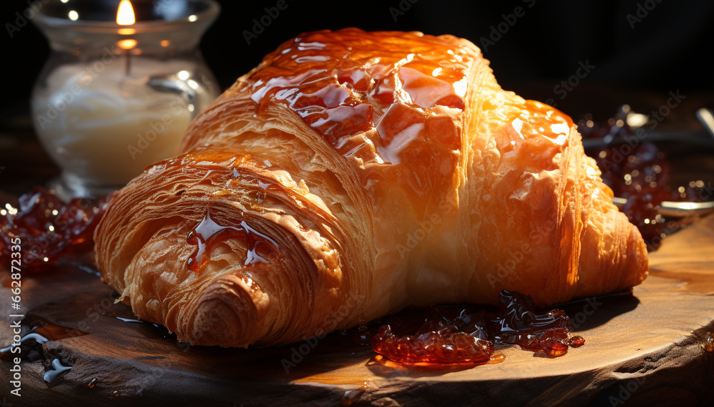 Freshly baked croissant, a sweet and indulgent French pastry delight generated by AI