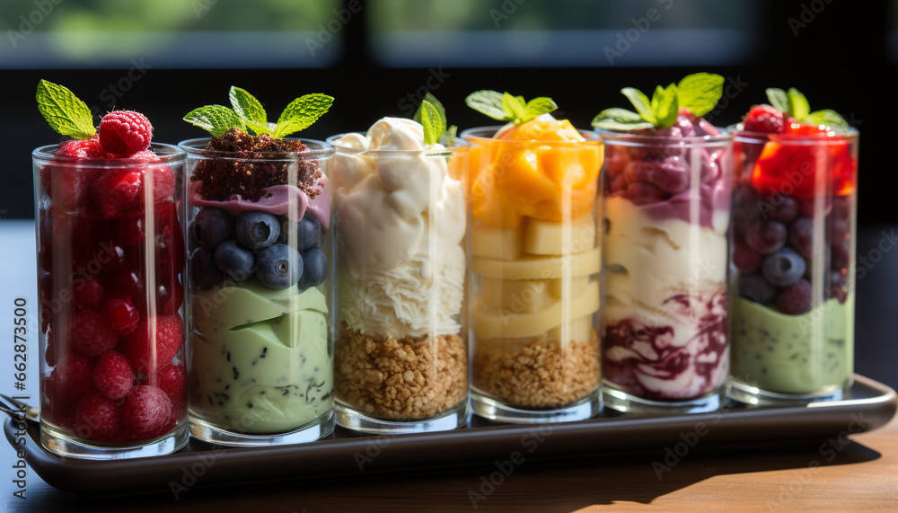 Freshness and sweetness in a bowl of berry fruit parfait generated by AI