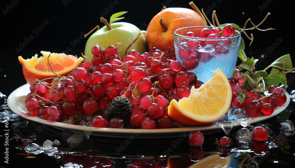 Freshness of nature gourmet, ripe berry fruit on wooden table generated by AI