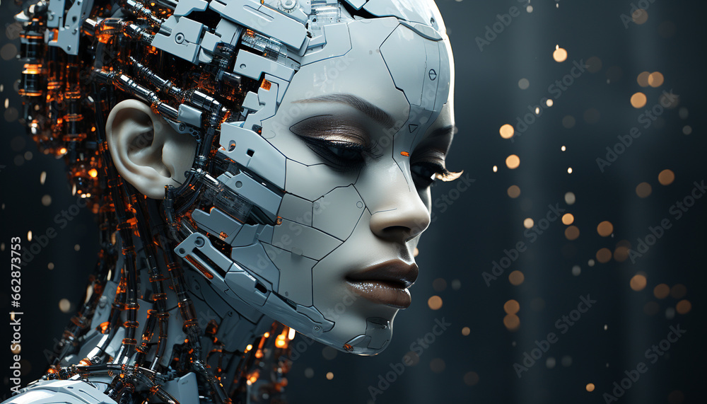 Futuristic technology  robot science, cyborg portrait, adult men, women generated by AI