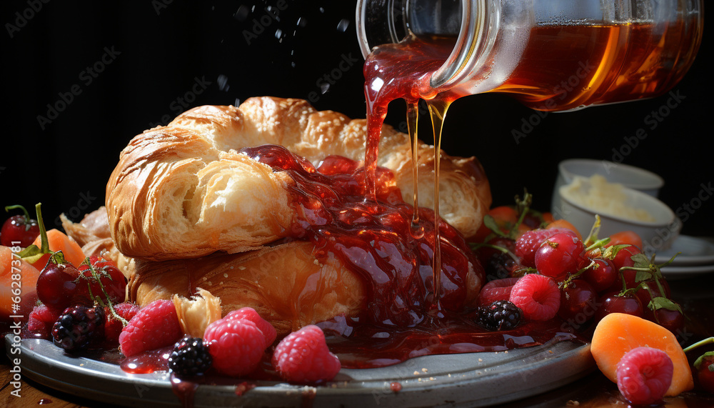 Freshness and sweetness of berry fruit on a wooden table generated by AI