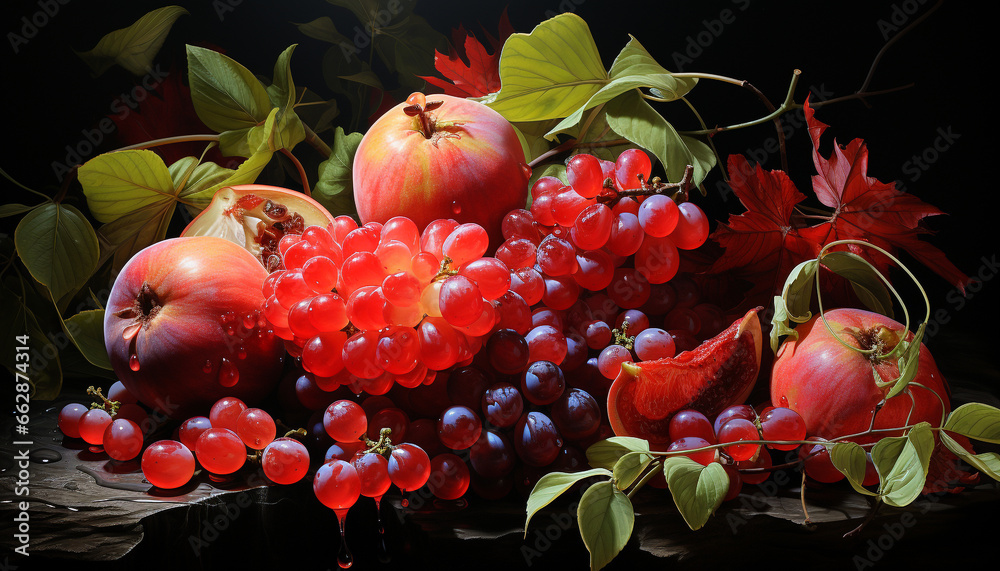 Freshness and vibrancy in nature autumn harvest, a healthy feast generated by AI