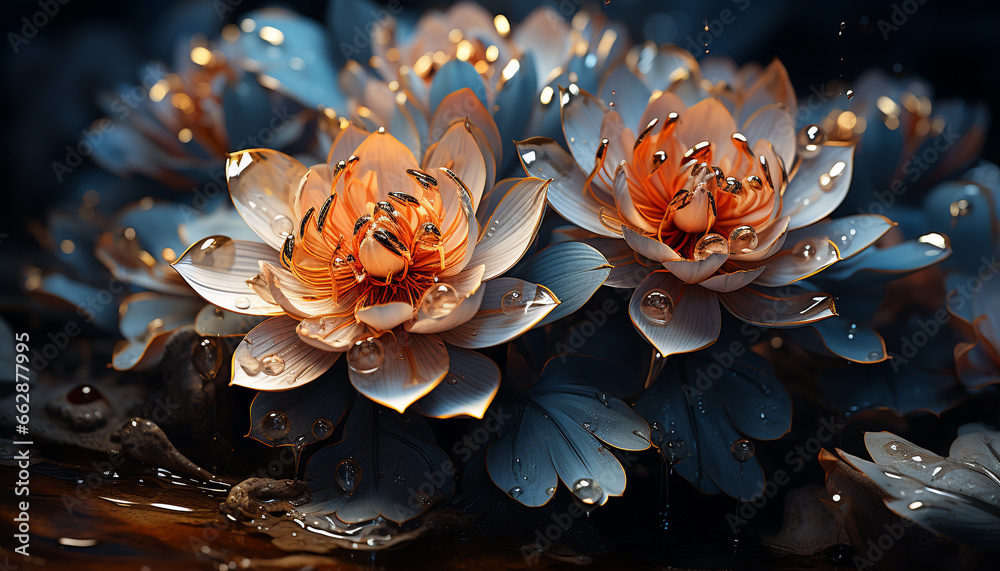 Nature elegance and romance reflected in a vibrant lotus water lily generated by AI