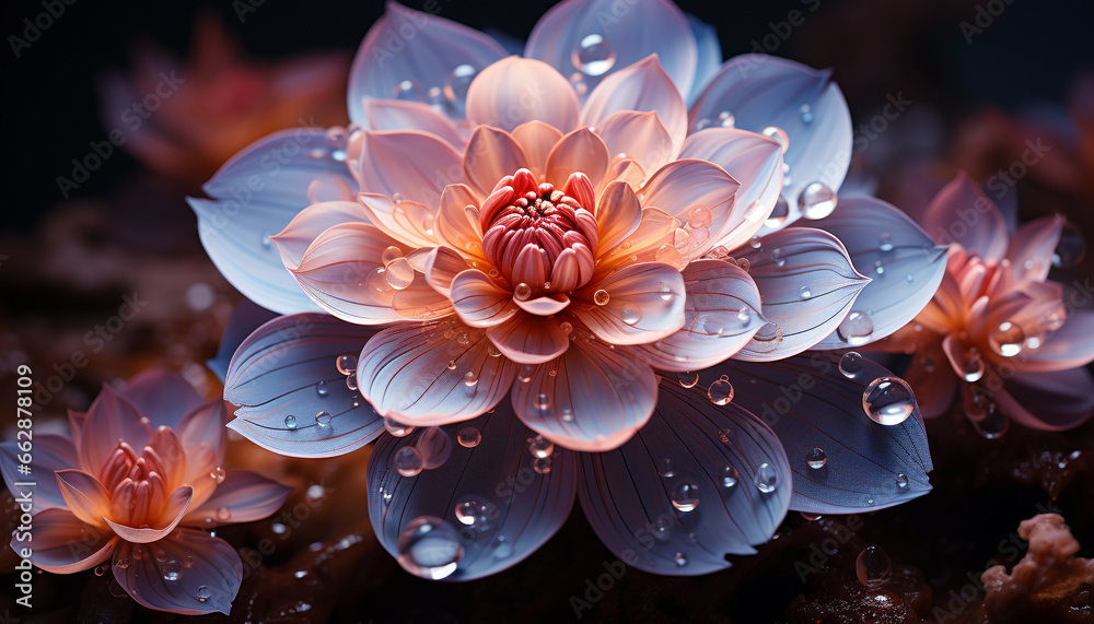 Nature beauty in a single flower, wet with dewdrops generated by AI