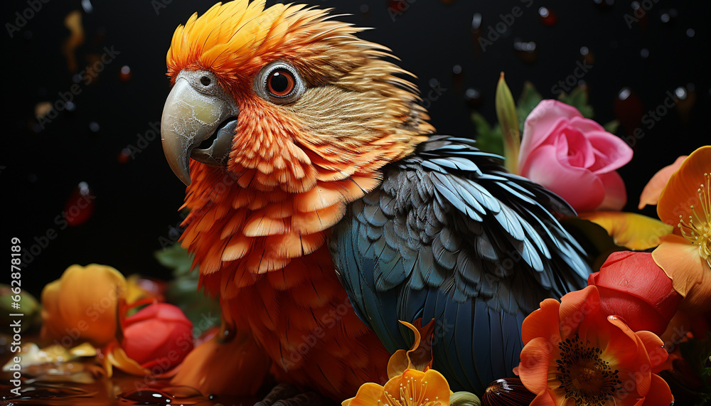 Vibrant macaw perching on a branch, showcasing its beautiful colors generated by AI