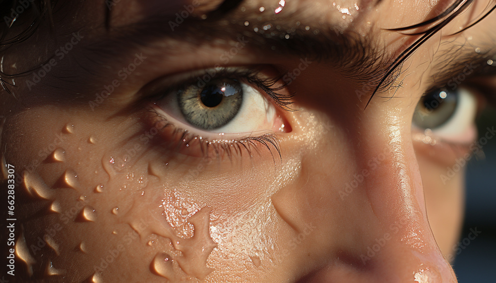 Smiling wet child looking at camera, innocence in her eyes generated by AI