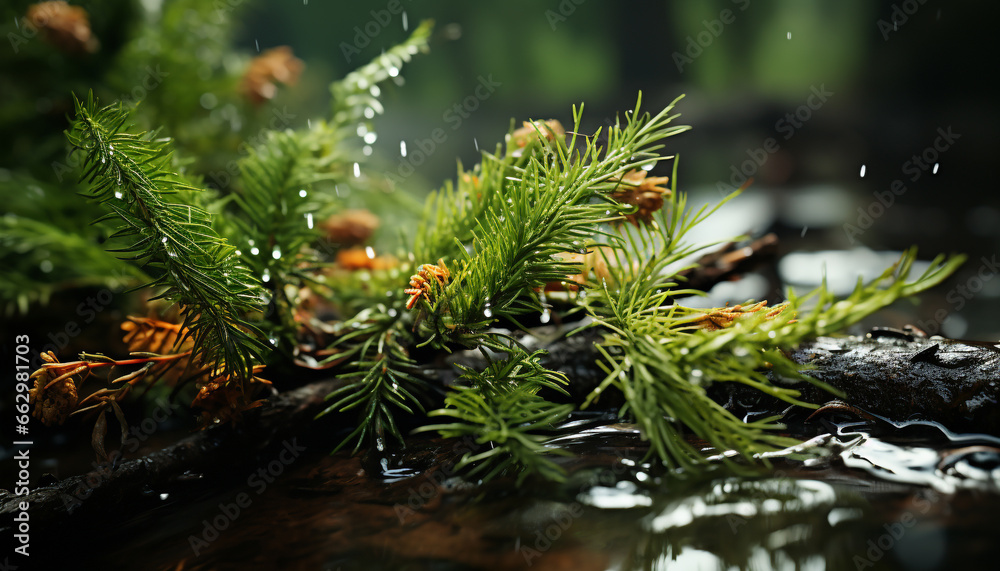 Green leaves on a tree branch, symbolizing the beauty of nature generated by AI