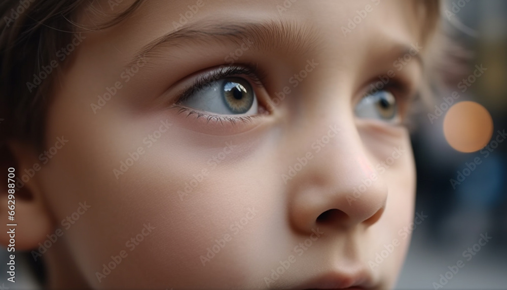 Cute Caucasian toddler staring outdoors, innocence and curiosity in eyes generated by AI