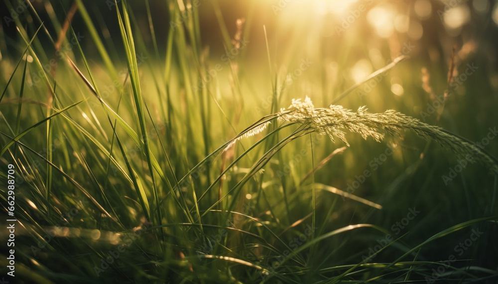 Sun kissed rice paddy meadow, ripe with growth and freshness generated by AI